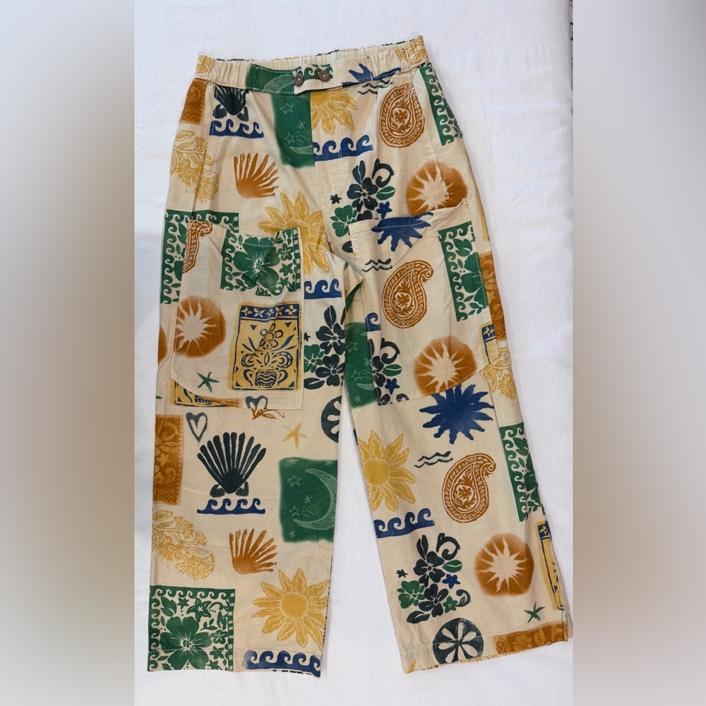 Free People Seaside Block-Printed Pull-On Pants Size Small - Picture 4 of 11